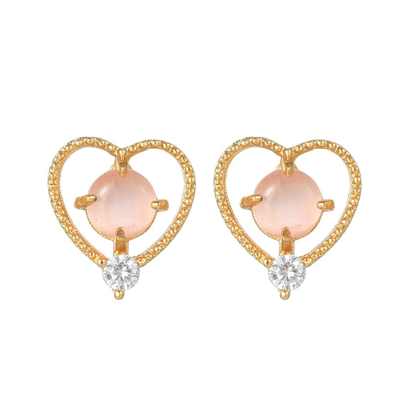 Wholesale Heartshaped Pink Zircon Earrings Brass 925 Silver Needle Electroplated Cute Jewelry