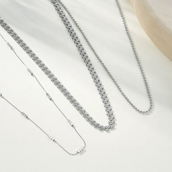 Wholesale Heartshaped Round Bead Geometric Square Stainless Steel Necklace With Polish Finish