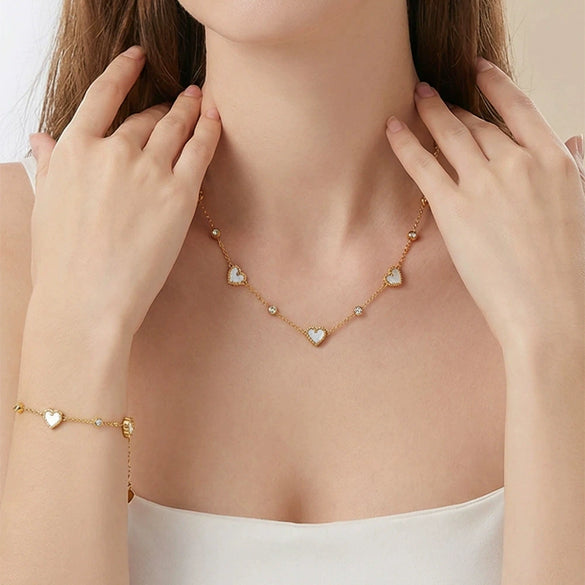 Wholesale Heartshaped Stainless Steel 18K Gold Plated Diamondencrusted Jewelry Bracelet And Necklace For Women