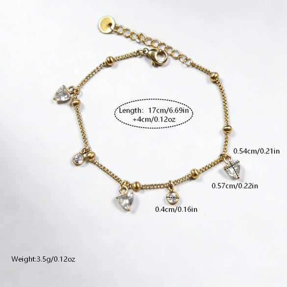 Wholesale Heartshaped Stainless Steel Vacuum Plated Zircon Pendant Bracelet For Women