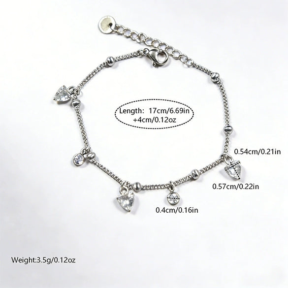 Wholesale Heartshaped Stainless Steel Vacuum Plated Zircon Pendant Bracelet For Women