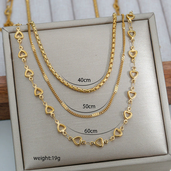 Wholesale Heartshaped Titanium Steel And Stainless Steel Stacking Necklace For Women With Electroplating