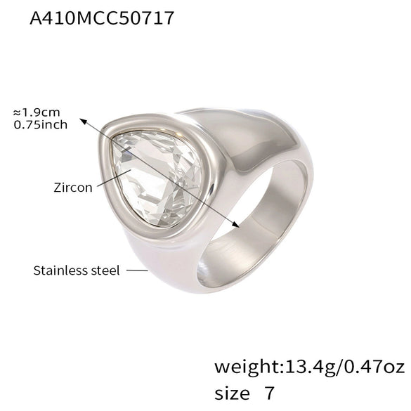 Wholesale Heavy Industry Casting 316L Stainless Steel Water Drop Geometric Ring Electroplated Fashion Minimalist Women's Jewelry