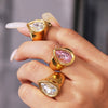 Wholesale Heavy Industry Casting 316L Stainless Steel Water Drop Geometric Ring Electroplated Fashion Minimalist Women's Jewelry