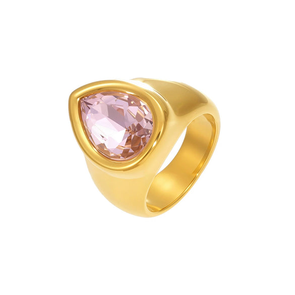 Wholesale Heavy Industry Casting 316L Stainless Steel Water Drop Geometric Ring Electroplated Fashion Minimalist Women's Jewelry