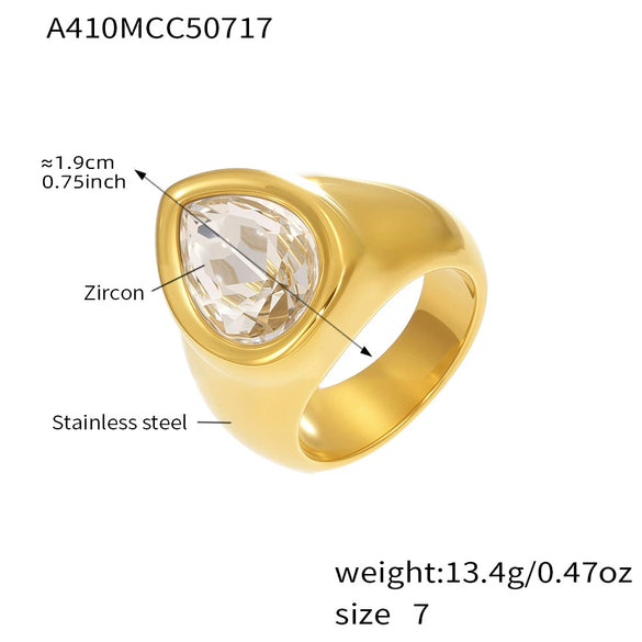 Wholesale Heavy Industry Casting 316L Stainless Steel Water Drop Geometric Ring Electroplated Fashion Minimalist Women's Jewelry