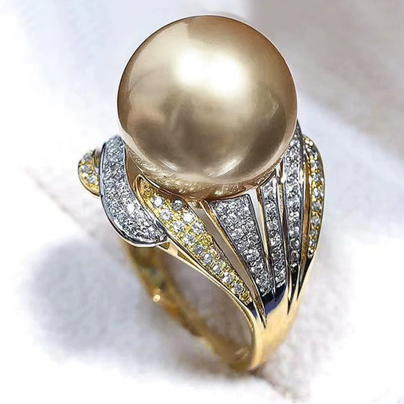 Wholesale Heavy Industry Design Geometric Ring Copper Imitation Pearl Zirconia Jewelry