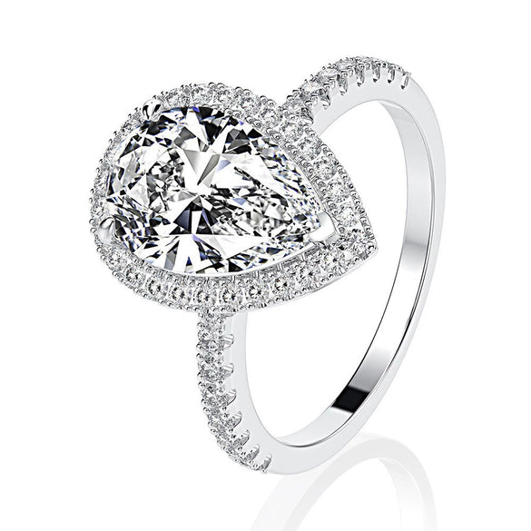 Wholesale High Carbon Diamond Silver Ring With Pear Shape And Raydean Cutting