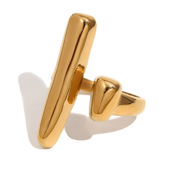 Wholesale High End Creative Women's Jewelry Stainless Steel 18K Gold Plated Geometric Round Stick Opening Ring