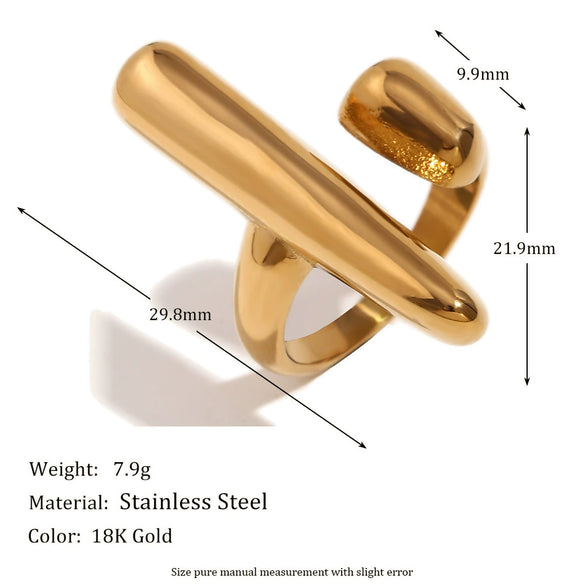 Wholesale High End Creative Women's Jewelry Stainless Steel 18K Gold Plated Geometric Round Stick Opening Ring