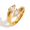 Wholesale High End Jewelry Stainless Steel 18K Gold Plated Drop Shaped Geometric Double Head Open Ring With Electroplating For Women
