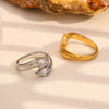 Wholesale High End Jewelry Stainless Steel 18K Gold Plated Drop Shaped Geometric Double Head Open Ring With Electroplating For Women