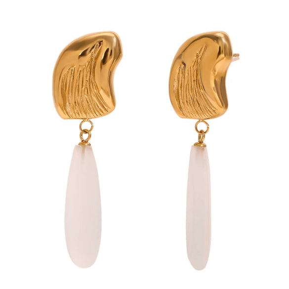 Wholesale High End Retro Women's Long Water Drop Geometric Stainless Steel Earrings 18K Gold Plated