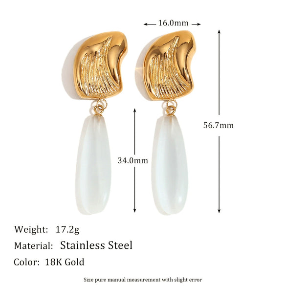 Wholesale High End Retro Women's Long Water Drop Geometric Stainless Steel Earrings 18K Gold Plated