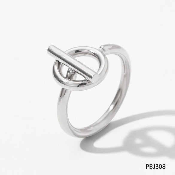 Wholesale High End Simple Fashion Geometric T Shaped Ring In Stainless Steel With Real Gold Electroplating For Women
