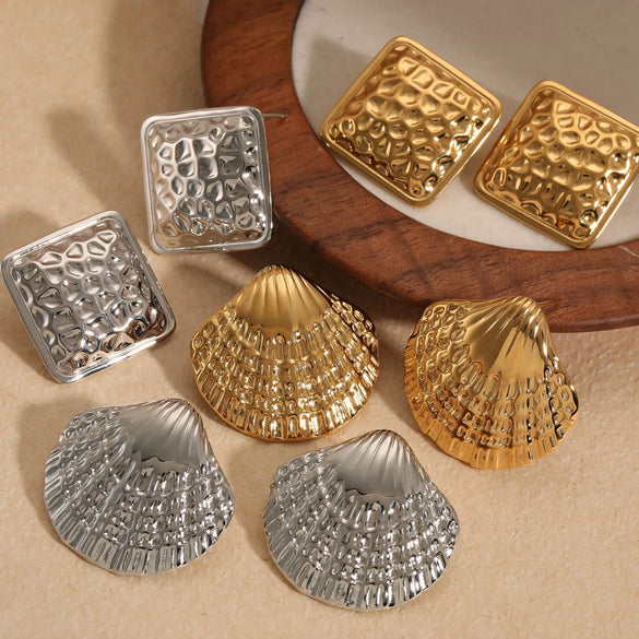 Wholesale High End Titanium Steel Square Geometric Texture Electroplated Women's Earrings