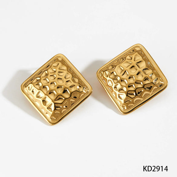 Wholesale High End Titanium Steel Square Geometric Texture Electroplated Women's Earrings