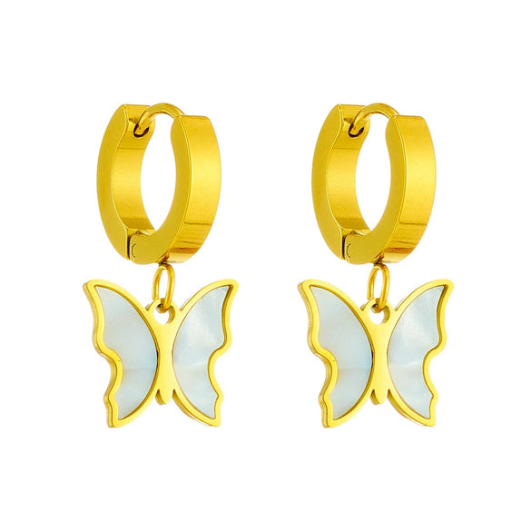 Wholesale High End Wide Surface Metal Titanium Steel Butterfly Pendant Jewelry With Geometric Pattern And Electroplating For Unisex Cold Style Earrings