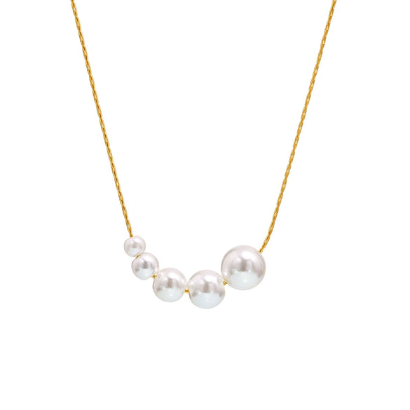 Wholesale High Glow Bead Geometric Design Stainless Steel Shell Beads Clavicle Chain Necklace With Electroplating For Women