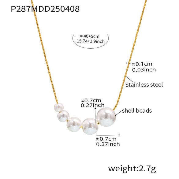 Wholesale High Glow Bead Geometric Design Stainless Steel Shell Beads Clavicle Chain Necklace With Electroplating For Women