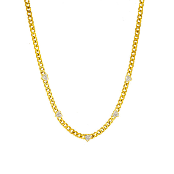 Wholesale High Grade Cold Style Heart Shaped Titanium Steel Metal Necklace With Diamond Embedded And Electroplated Regular Chain Simple Niche And Light Luxury Style