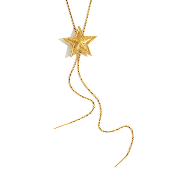 Wholesale High Grade Jewelry Stainless Steel Titanium Steel Plated 18K Gold Five Pointed Star Pull Necklace For Women With Electroplating Process