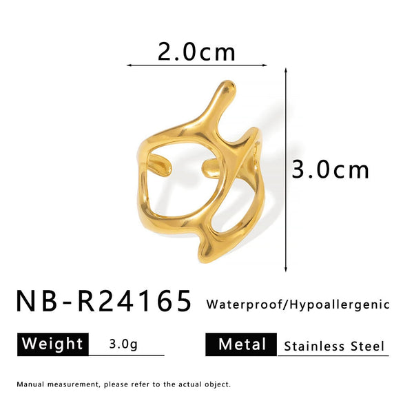 Wholesale High Quality Geometric Lines Irregular Stainless Steel Ring With Opening And Electroplating