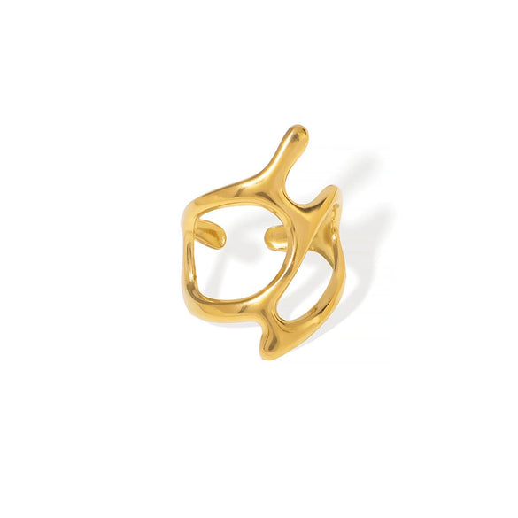 Wholesale High Quality Geometric Lines Irregular Stainless Steel Ring With Opening And Electroplating