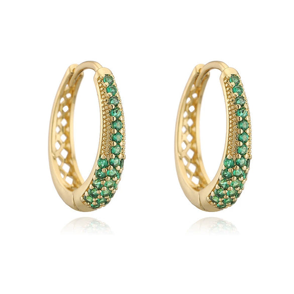 Wholesale Highend Copper Inlaid Colored Diamond Oval Ushaped Geometric Earrings For Women