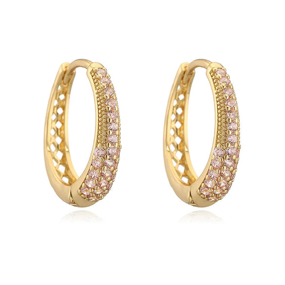 Wholesale Highend Copper Inlaid Colored Diamond Oval Ushaped Geometric Earrings For Women