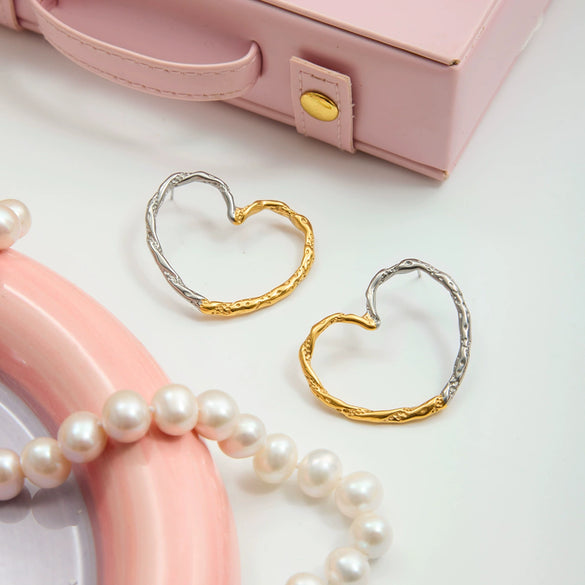 Wholesale Highend Electroplated Stainless Steel Heart Shape Geometric Earrings For Women