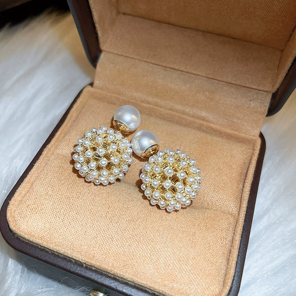 Wholesale Highend Feel Geometric Pearl Zircon Earrings With Electroplating
