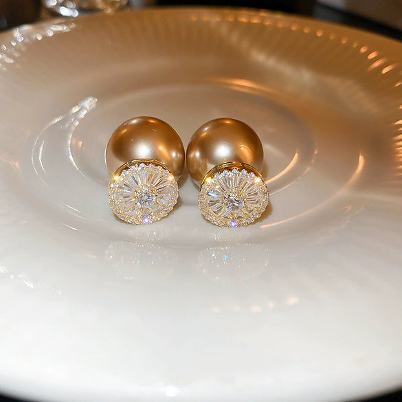 Wholesale Highend Feel Geometric Pearl Zircon Earrings With Electroplating