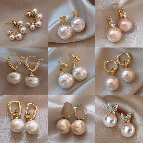 Wholesale Highend Feel Geometric Pearl Zircon Earrings With Electroplating
