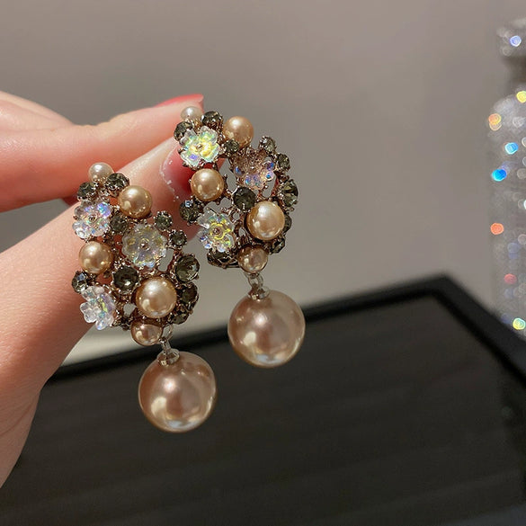 Wholesale Highend Feel Geometric Pearl Zircon Earrings With Electroplating