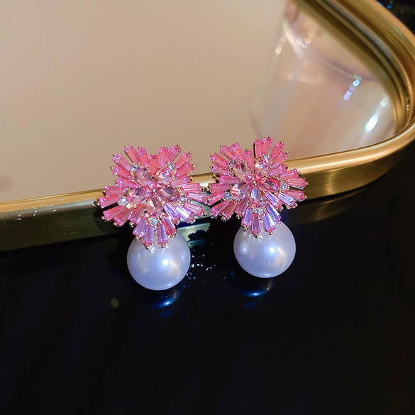 Wholesale Highend Feel Geometric Pearl Zircon Earrings With Electroplating