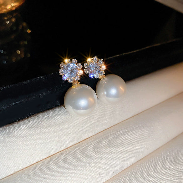 Wholesale Highend Feel Geometric Pearl Zircon Earrings With Electroplating
