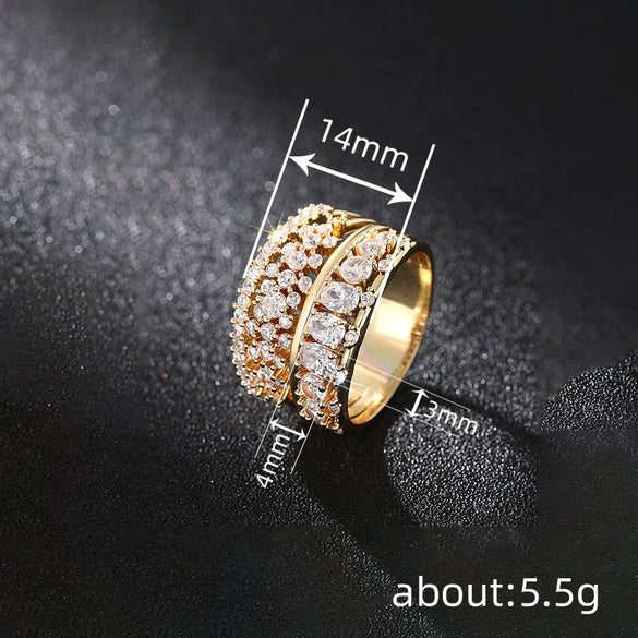 Wholesale Highend Geometric Multiline Women's Ring Copper Zirconia