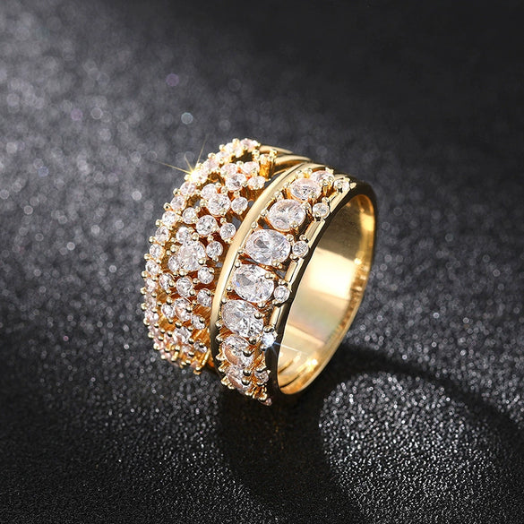 Wholesale Highend Geometric Multiline Women's Ring Copper Zirconia