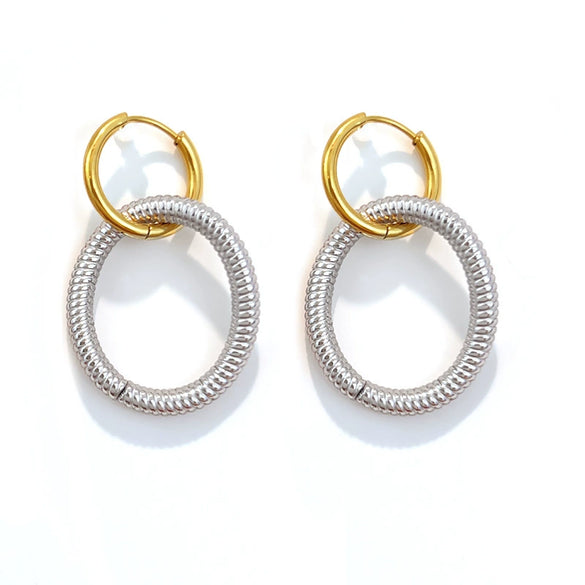 Wholesale Highend Geometric Stainless Steel Ushaped Twocolor Design Fashion Earrings For Women