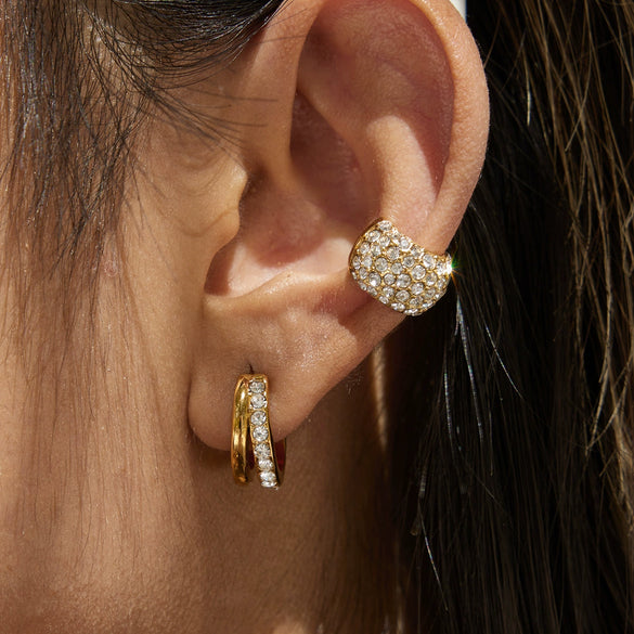 Wholesale Highend Geometric Stainless Steel Zircon Earrings For Women With Electroplating Design