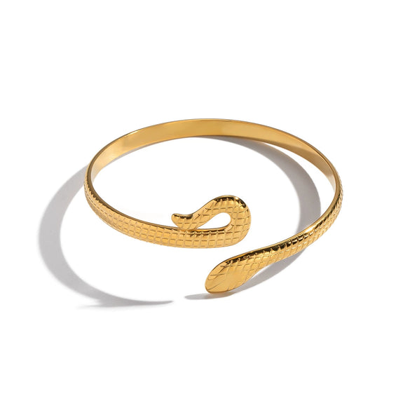 Wholesale Highend Ins Style Textured Snake Stainless Steel Women's Bracelet With Pvd Furnace Vacuum Real Gold Plating