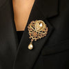 Wholesale Highend Luxury Alloy Full Diamond Carved Flower Crown Drop Shape Brooch Unisex Accessory Set With Diamonds