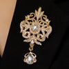 Wholesale Highend Luxury Alloy Full Diamond Carved Flower Crown Drop Shape Brooch Unisex Accessory Set With Diamonds