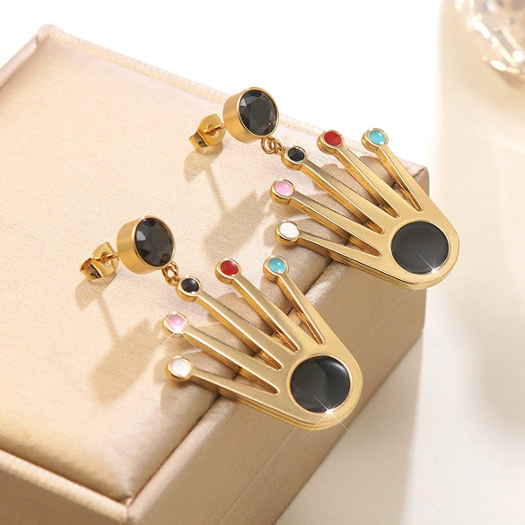 Wholesale Highend Oil Dripping Stainless Steel Crown And Palmshaped Earrings For Women