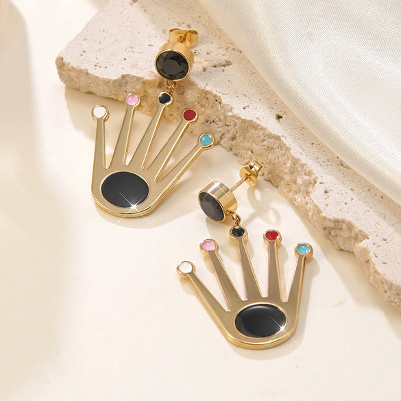 Wholesale Highend Oil Dripping Stainless Steel Crown And Palmshaped Earrings For Women