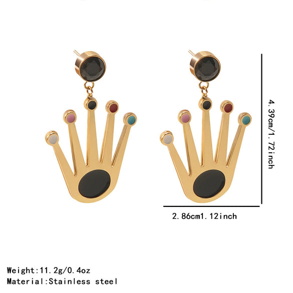 Wholesale Highend Oil Dripping Stainless Steel Crown And Palmshaped Earrings For Women
