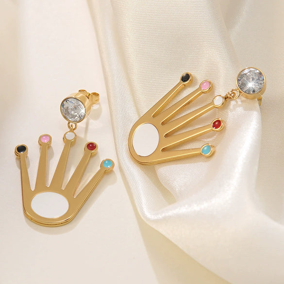Wholesale Highend Oil Dripping Stainless Steel Crown And Palmshaped Earrings For Women
