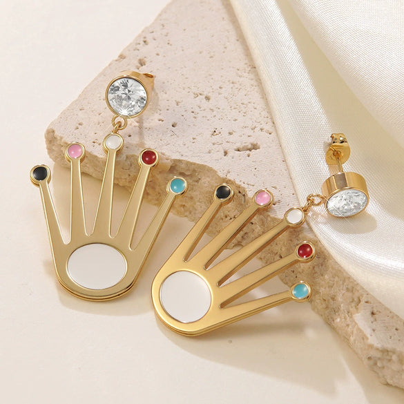Wholesale Highend Oil Dripping Stainless Steel Crown And Palmshaped Earrings For Women