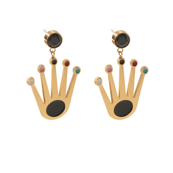 Wholesale Highend Oil Dripping Stainless Steel Crown And Palmshaped Earrings For Women